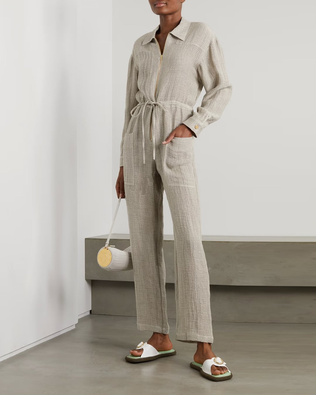Casual loose pocket lace-up jumpsuit