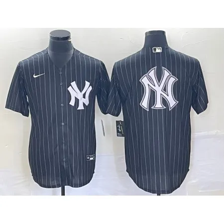 Men's New York Yankees Black Team Big Logo With Patch Cool Base Stitched Baseball Jersey Q5ZW