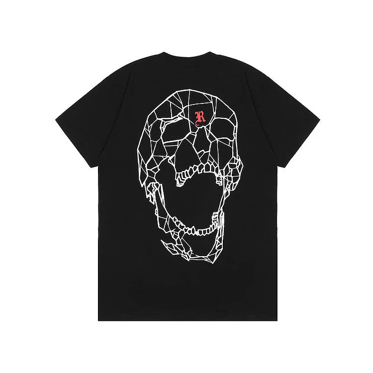 Punk High Street 3D Skull Print Hip-Hop Short-Sleeved T-Shirt at Hiphopee