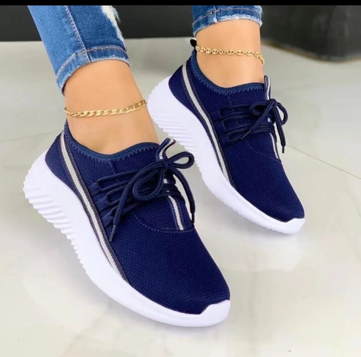 Mature Women Stripe Sneakers Sports Shoes