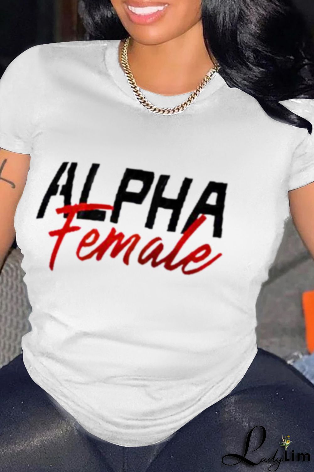 White Fashion Simplicity Print Split Joint Letter O Neck T-Shirts