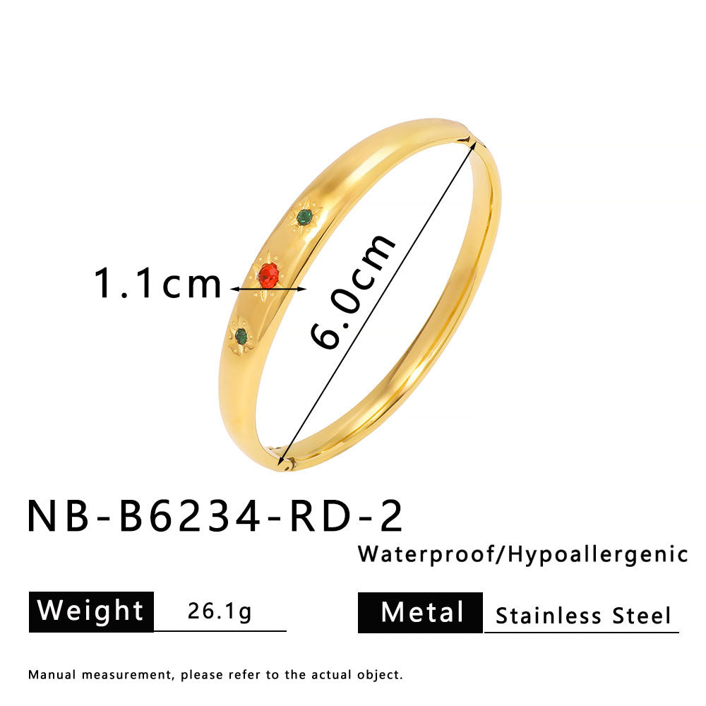 Fashion French Stainless Steel Bracelet Plated With 18K Gold And Inlaid With Zircon Shiny Retro Style Bracelet For Women