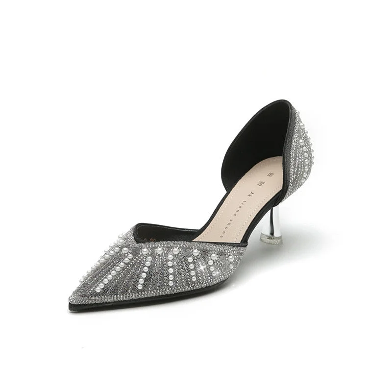 Crystal Queen 6CM Pointed Toe Bride Wedding Shoes Cinderella Prom Rhinestone Mary Janes High Heels Thin Heels Mary Jane Shoes