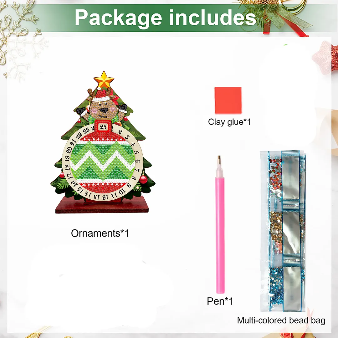 Elk DIY Christmas Countdown Diamond Painting Tabletop Ornaments Kit 25 Days Crystal Art Craft Decoration Wooden for Living Room Home Office Decoration
