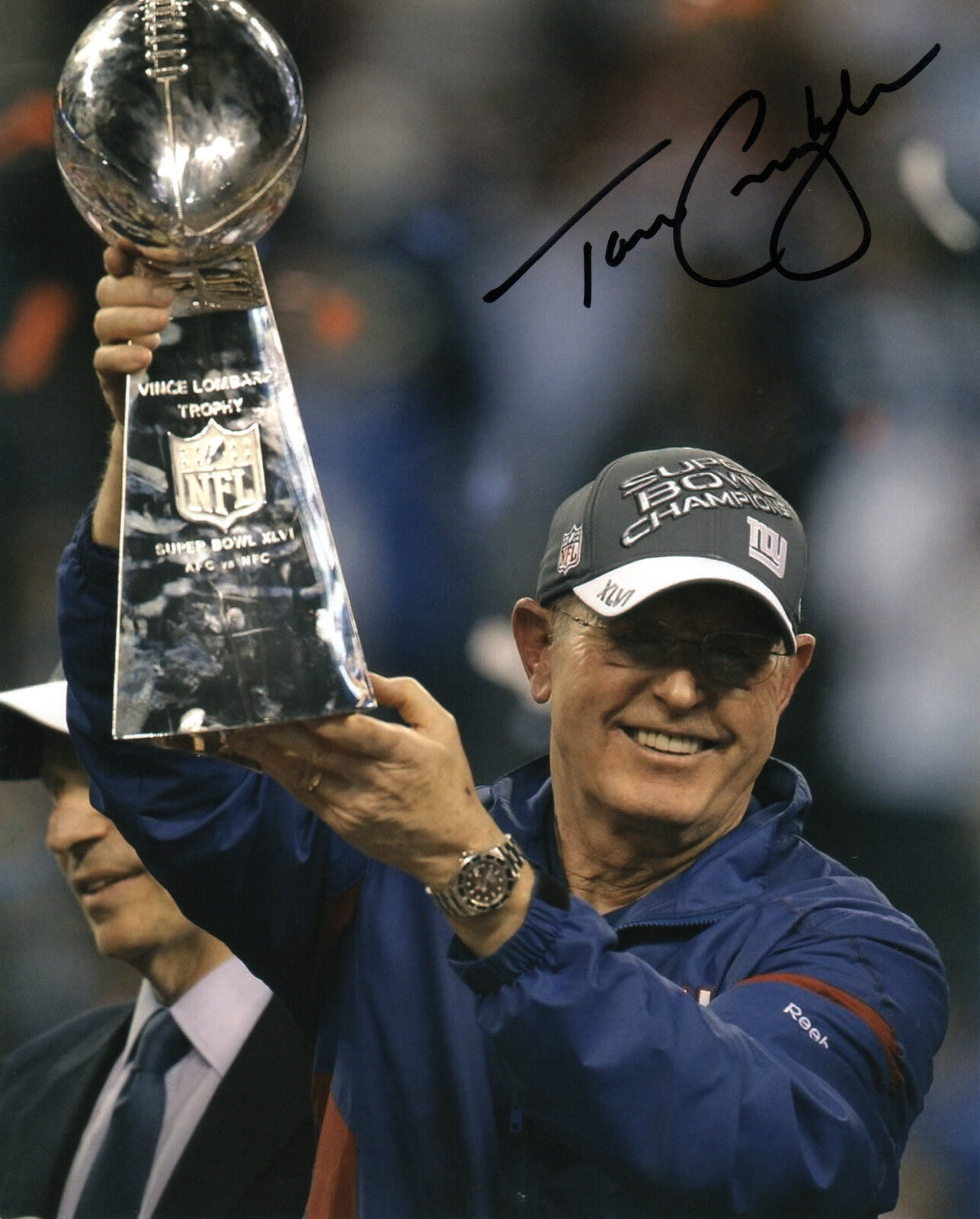 Tom Coughlin Reprinted auto football 8x10 Photo Poster painting Giants Super Bowl Champs