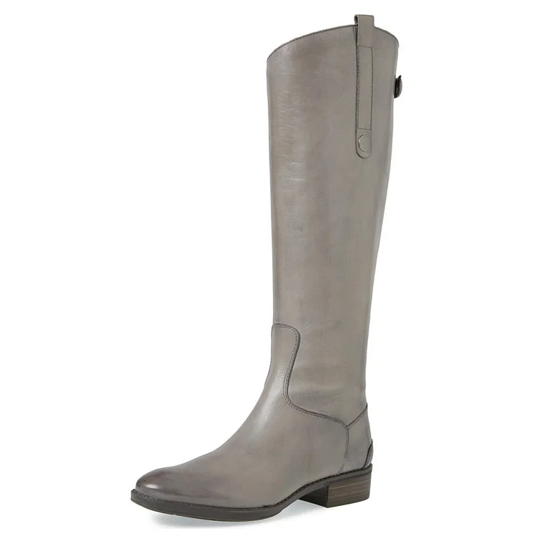 Grey Riding Boots Back Zipper Low Heel Fashion Knee Boots US Size 3-15 |FSJ Shoes