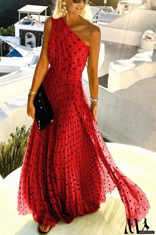 MidiSono - Dot Print One Shoulder Maxi Dress