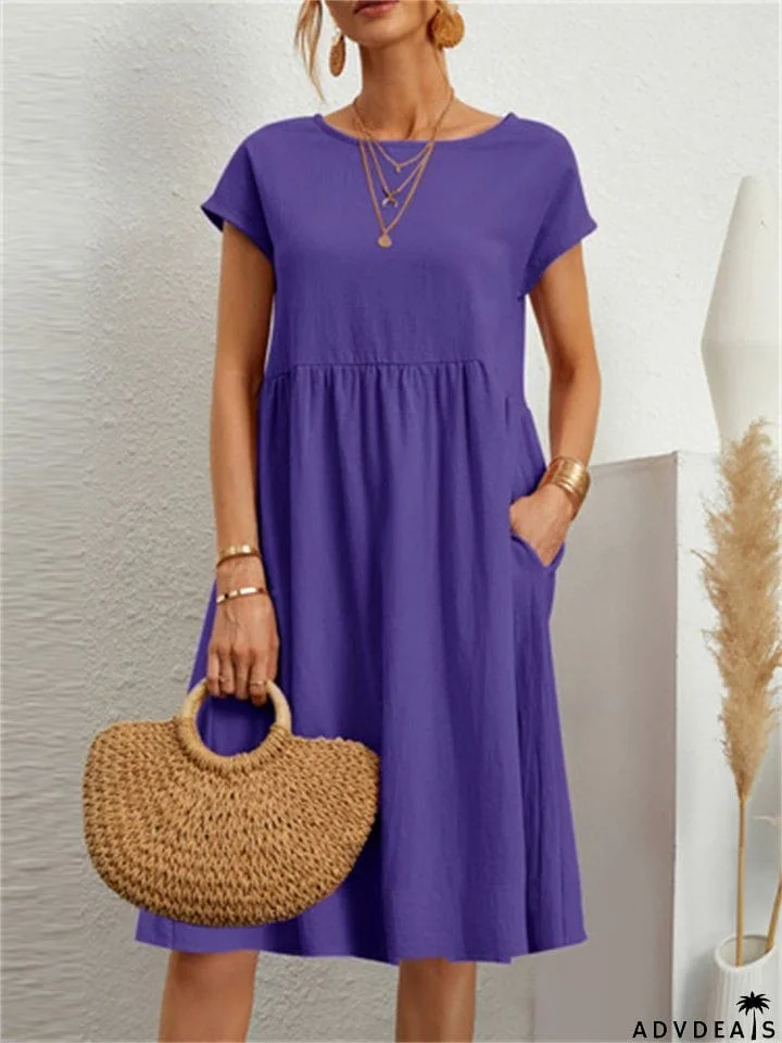 Simple Classy Round Neck A-line Ladies Dress