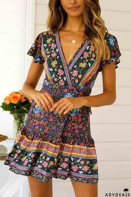 Floral Print Short Sleeve Mini Dress