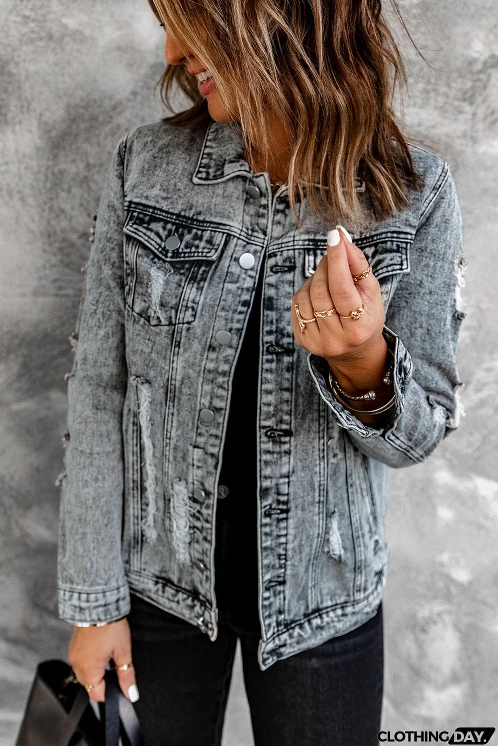 Gray Distressed Jean Jacket