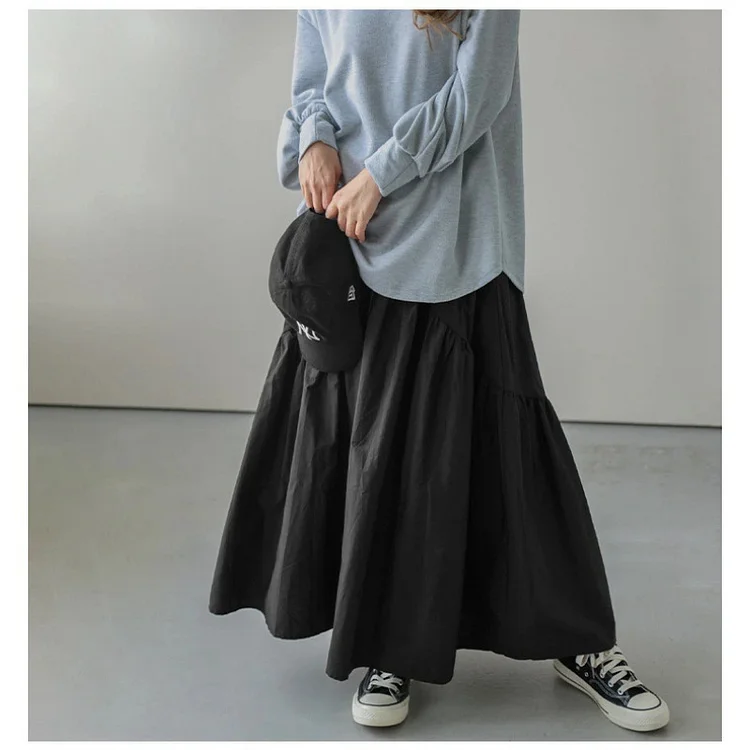 Casual Vintage Pleated High Waist Fishtail Hem Skirt