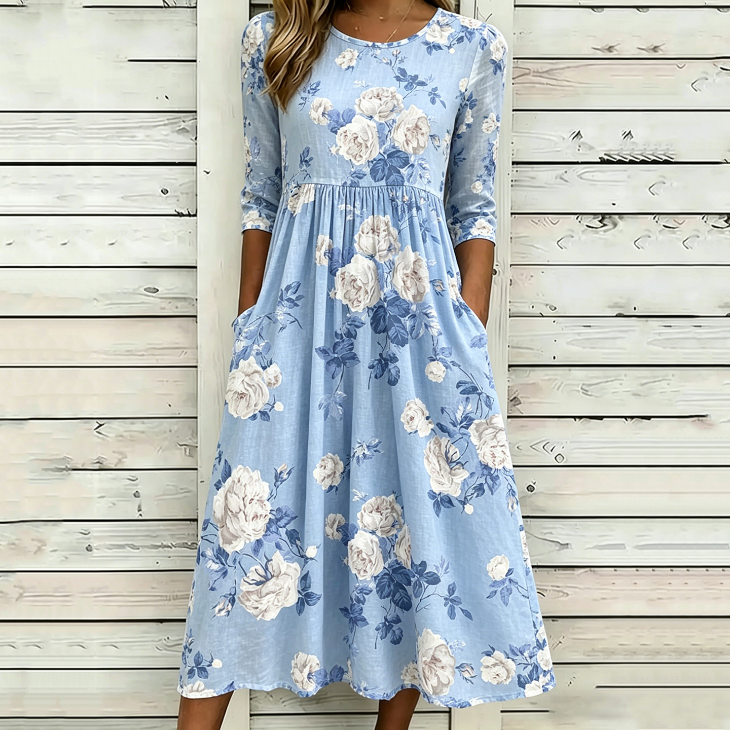 Comstylish Women's Vintage Floral Art Print Linen Dress