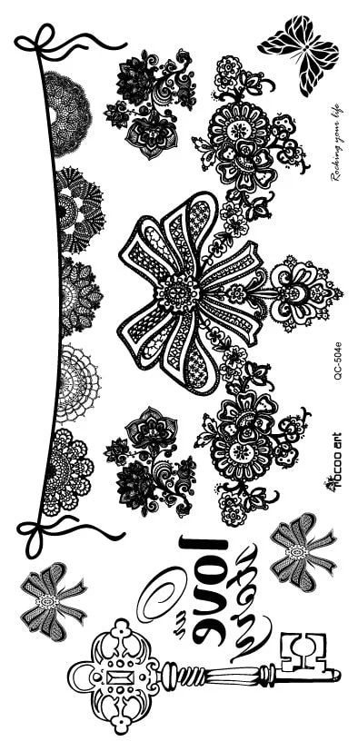 1piece white black henna tattoo Sexy Lace Stocking Arabic Indian rose butterfly Bow flash wedding art paint on hand arm leg
