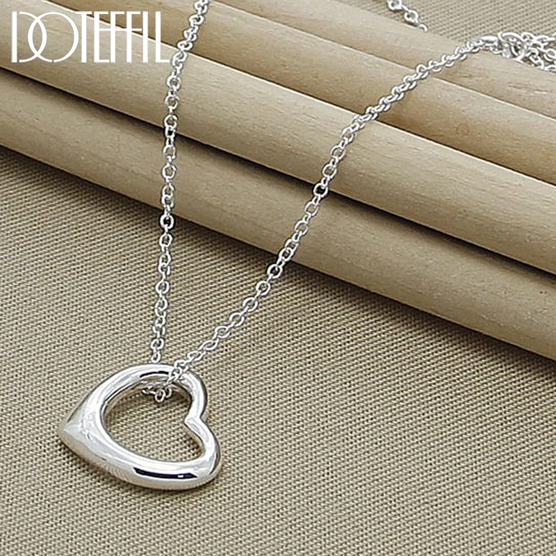 DOTEFFIL 925 Sterling Silver Love Heart Pendant Necklace 18 Inch Chain For Women Jewelry