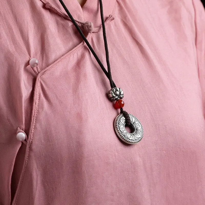 Om Mani Padme Hum Heart Sutra Lotus 999 Sterling Silver Peace Necklace