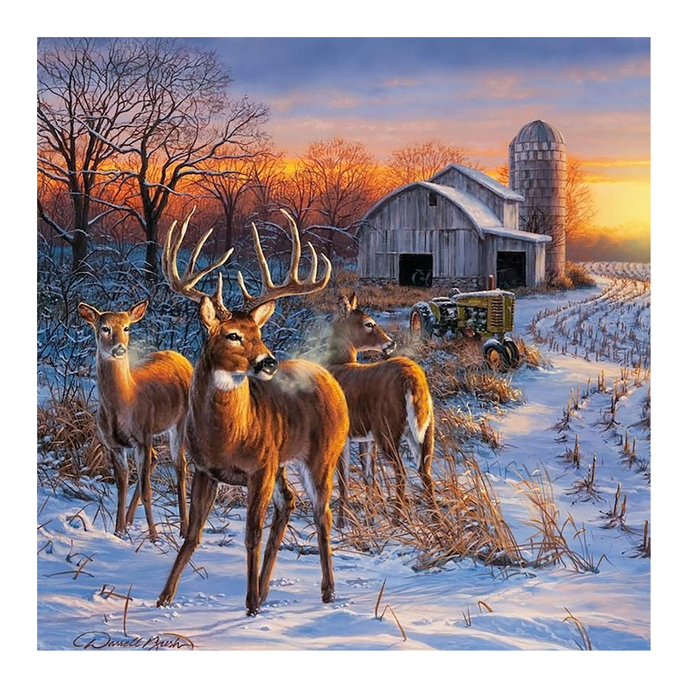 Elk In The Snow 30*30CM(Canvas) Full Square Drill Diamond Painting gbfke