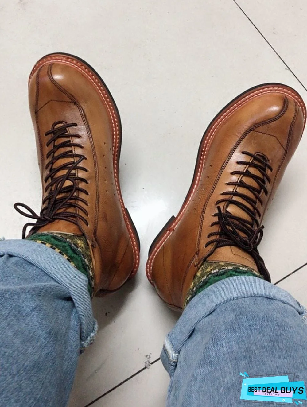 Vintage Genuine Leather Boots Full Grain Ankle Designer Shoes Men High Quality Fall Booties Short Brown Lace Up