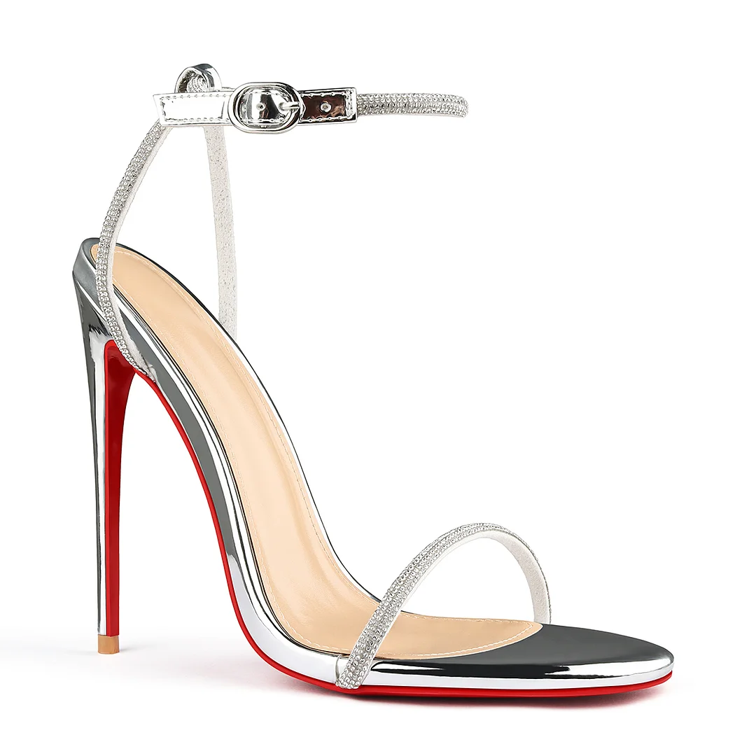 120mm Women's Red Bottom Diamonds Studded Straps Sandals High Heels Open Toe Stiletto Shoes -MERUMOTE