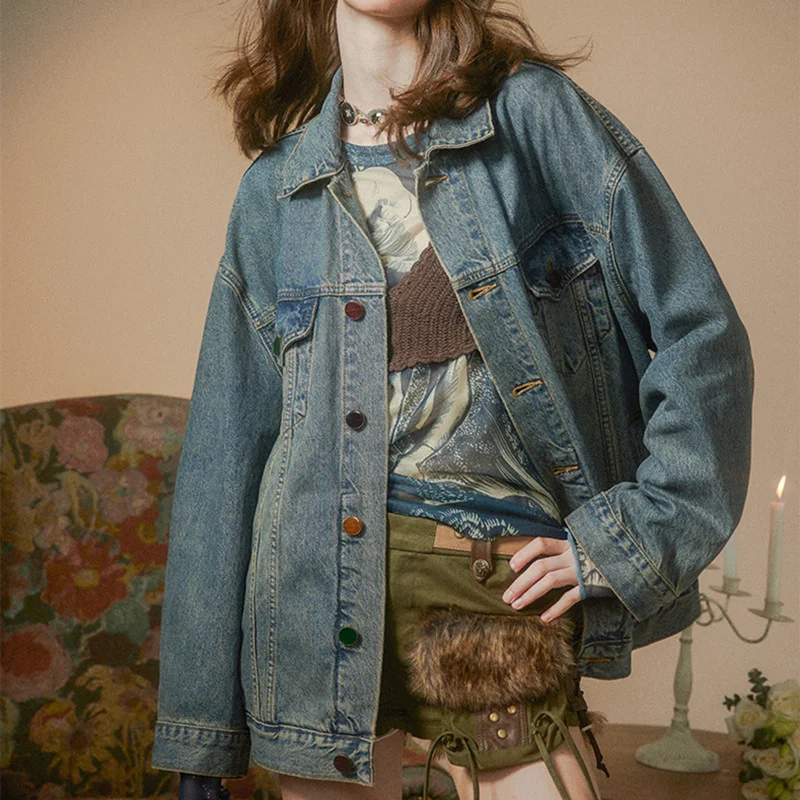 Zingj Zingj Sense Denim Jacket Female Spring And Autumn Outfit 2024 New Popular Logo Loose Niche Retro Do Old Jacket Bf Jacket