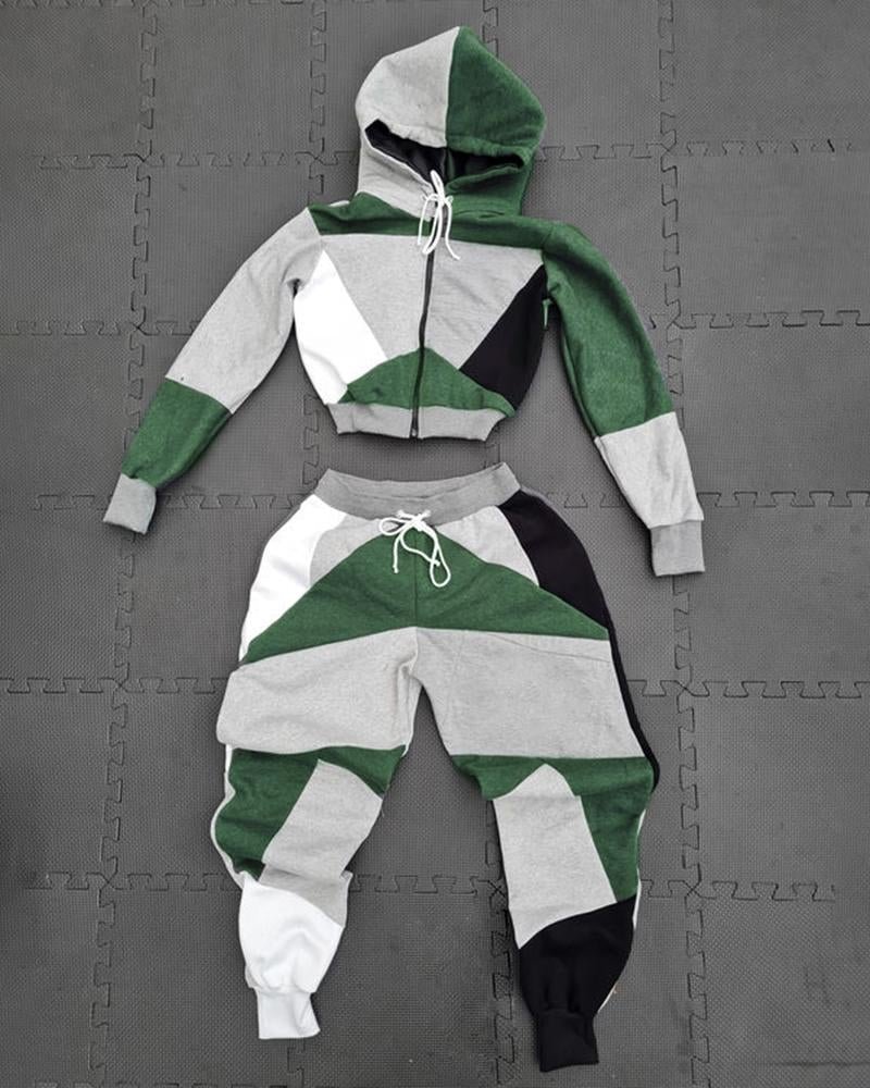 Women's Sporty Patchwork Printed Sets147