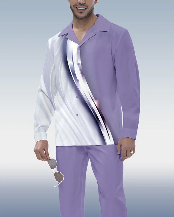 Suitmens Men's Ombre Print Long Sleeve Shirt Walking Set 200