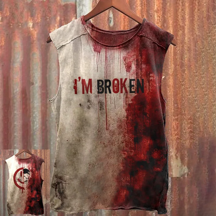 Comstylish Halloween  I'm Broken Blood Print Casual Tank Top