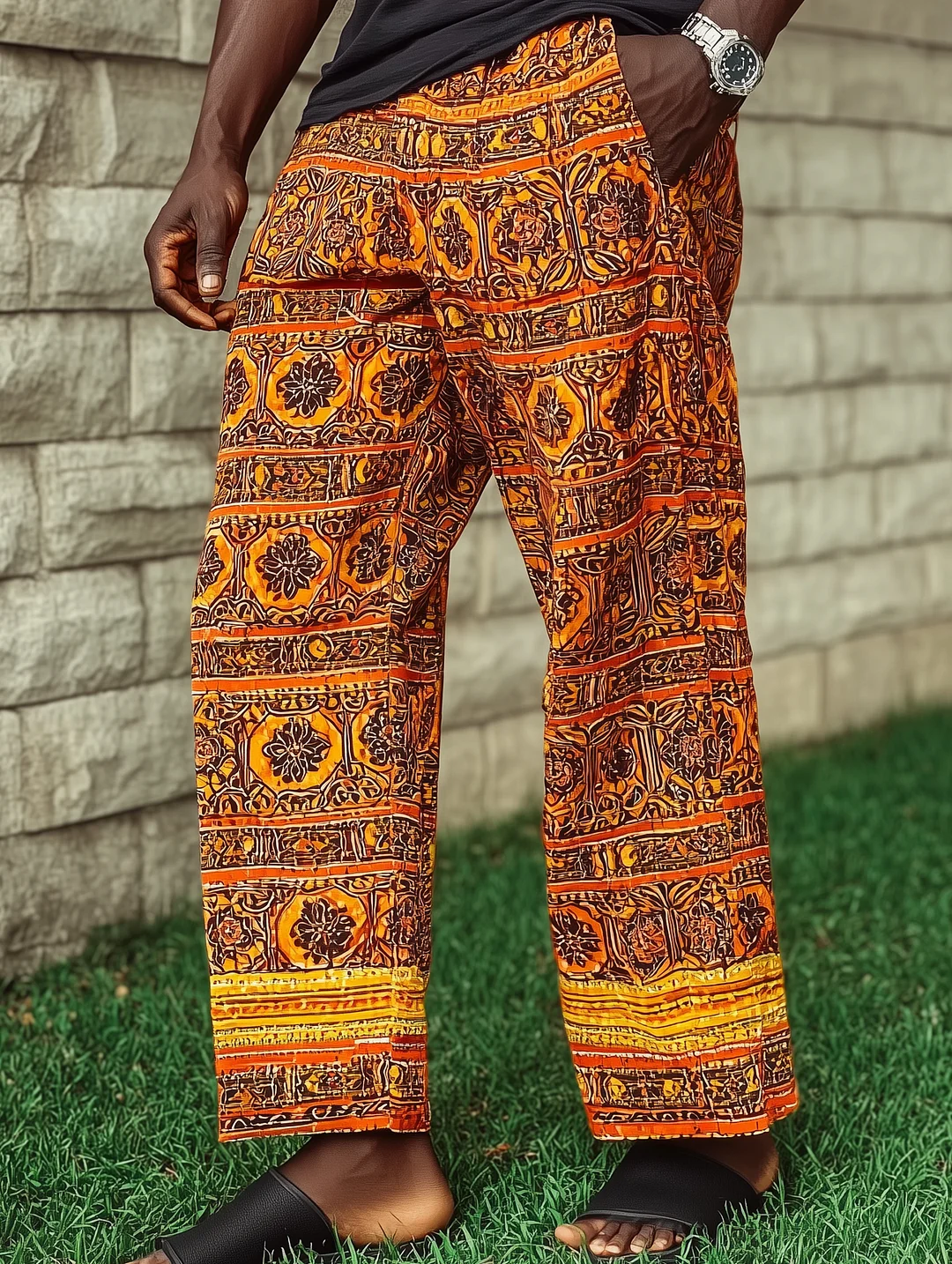 Men's dynamic African print wide-leg pants-inspireuse