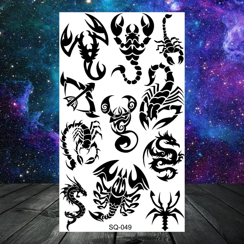 Realistic Tiger Lion Cross Temporary Tattoos For Women Adult Men Scorpion Wolf Dragon Fake Tattoo Neck Arm Hands Small Tatoos