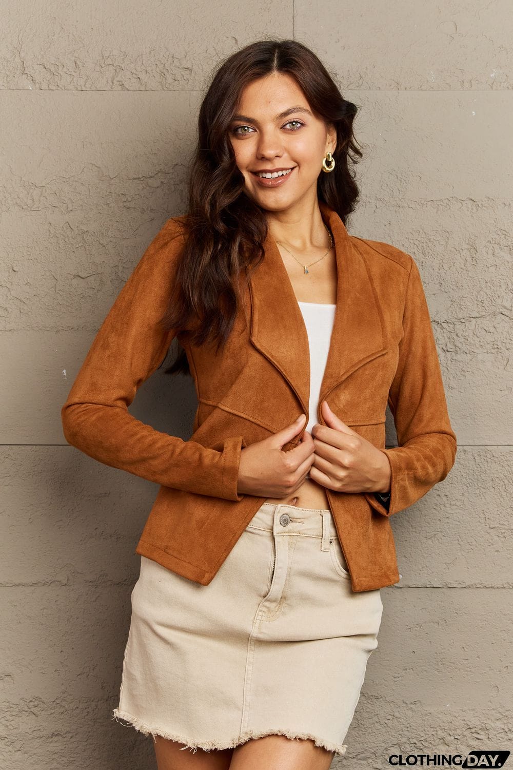 Ninexis Full Size Lapel Collar Long Sleeve Jacket