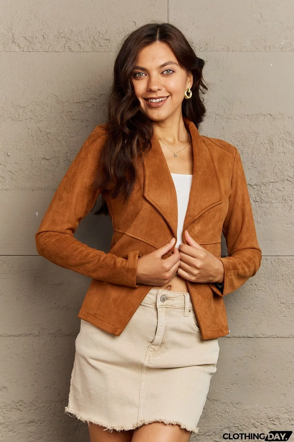 Ninexis Full Size Lapel Collar Long Sleeve Jacket