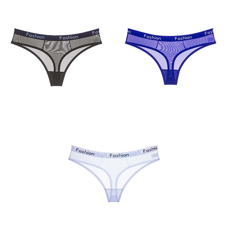 3 Pcs Female Thongs Sports Panties For Woman Sexy Mesh G-String T-back Woman Underwear Thongs T-back Panties For Woman BANNIROU