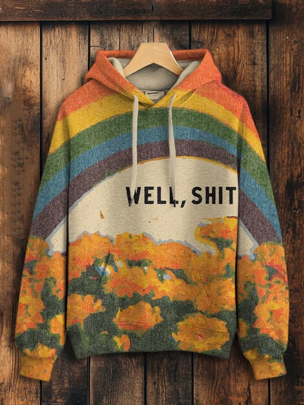 Women's Well Shit Retro Fun Rainbow Floral Art Print Cozy Hoodie