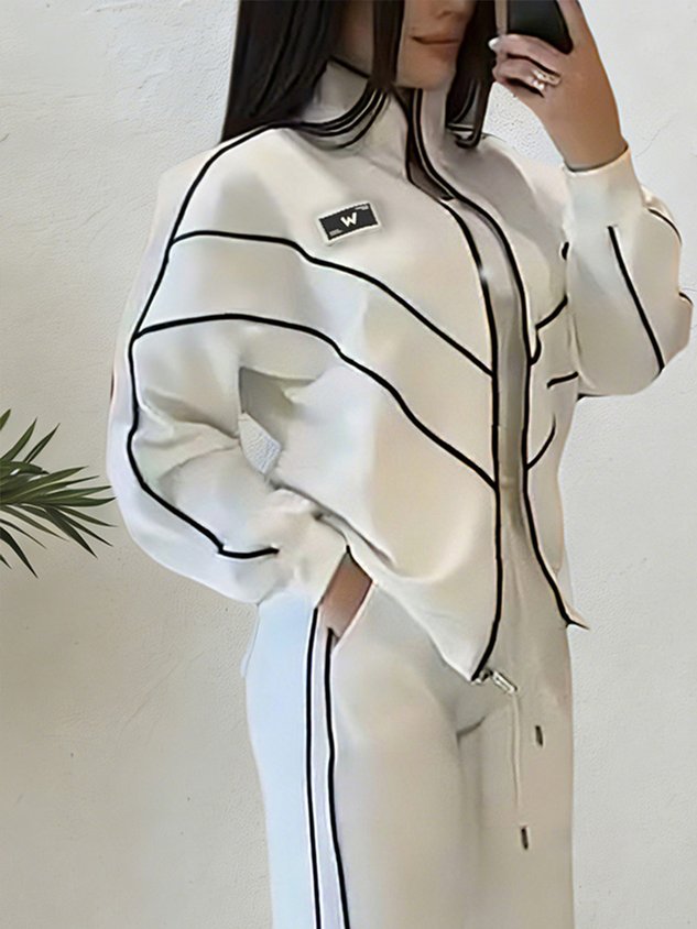 Casual Color Block Blazer Loose Stand Collar H-Line Daily Jacket mysite idetrend