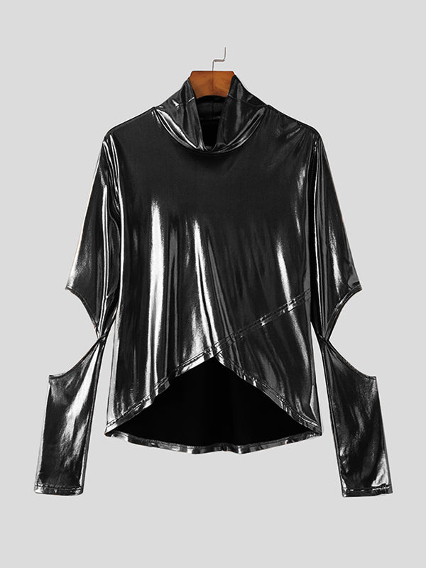 Aonga - Mens Shiny Metallic Cutout High Neck Crop J aonga