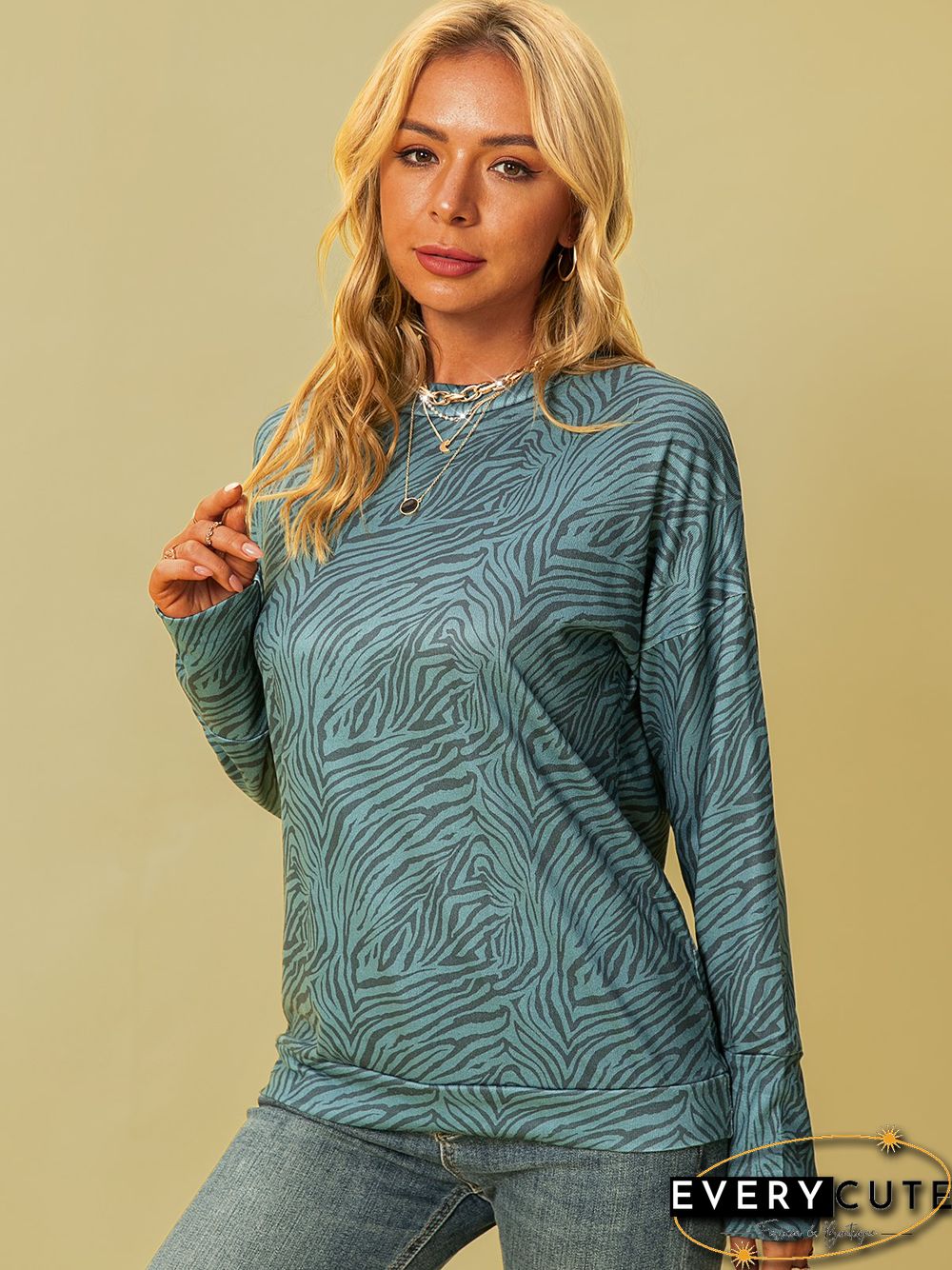 long sleeve shift zebra Tops