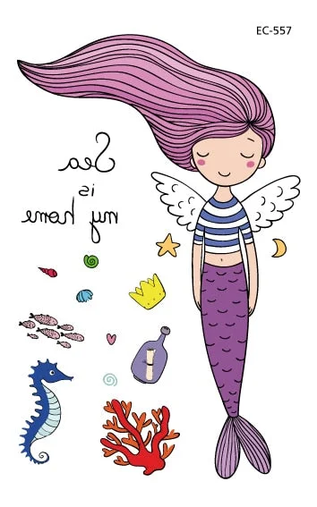 Cartoon Mermaid Temporary Tattoo Sticker Fashion Fake Tatoo Flash Sea-maid Princess Children's Girl award sticker Small Taty