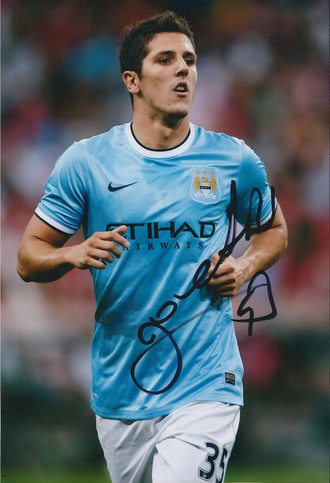 Stevan JOVETIC Signed Autograph 12x8 Photo Poster painting AFTAL COA Man City Premier League