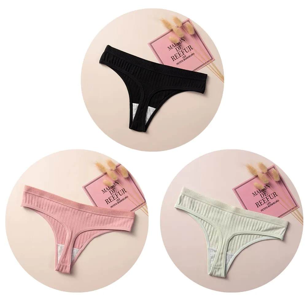 Women's Cotton G-String Thong Sexy Panties for Women String  Low-Rise Underwear Intimate Lingerie Ladies T-back 3 Pcs