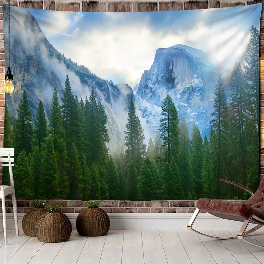 Mountains Psychedelic Tapestry Starry Sky Wall Hanging Star Stars Leaf Village Dorm Decor Blanket 130Cm Woven Personalized