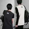 Deep V-neck Loose Pure Merino Wool Knitted Vest--Dark gray/White