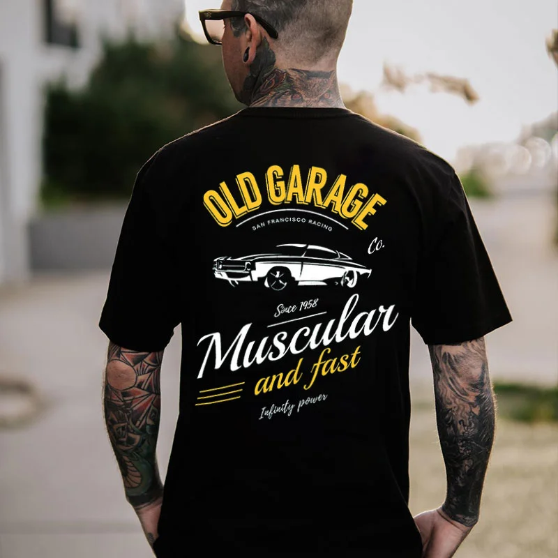 OLD GARAGE MUSCULAR AND FAST Classic Car Print Men's T-shirt