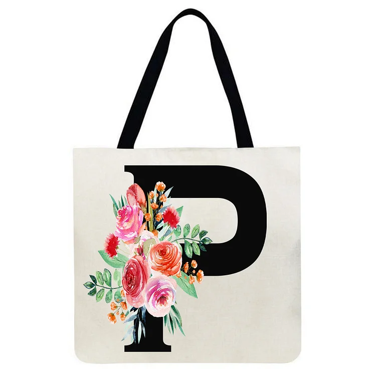 Alphabet Flowers - Linen Tote Bag