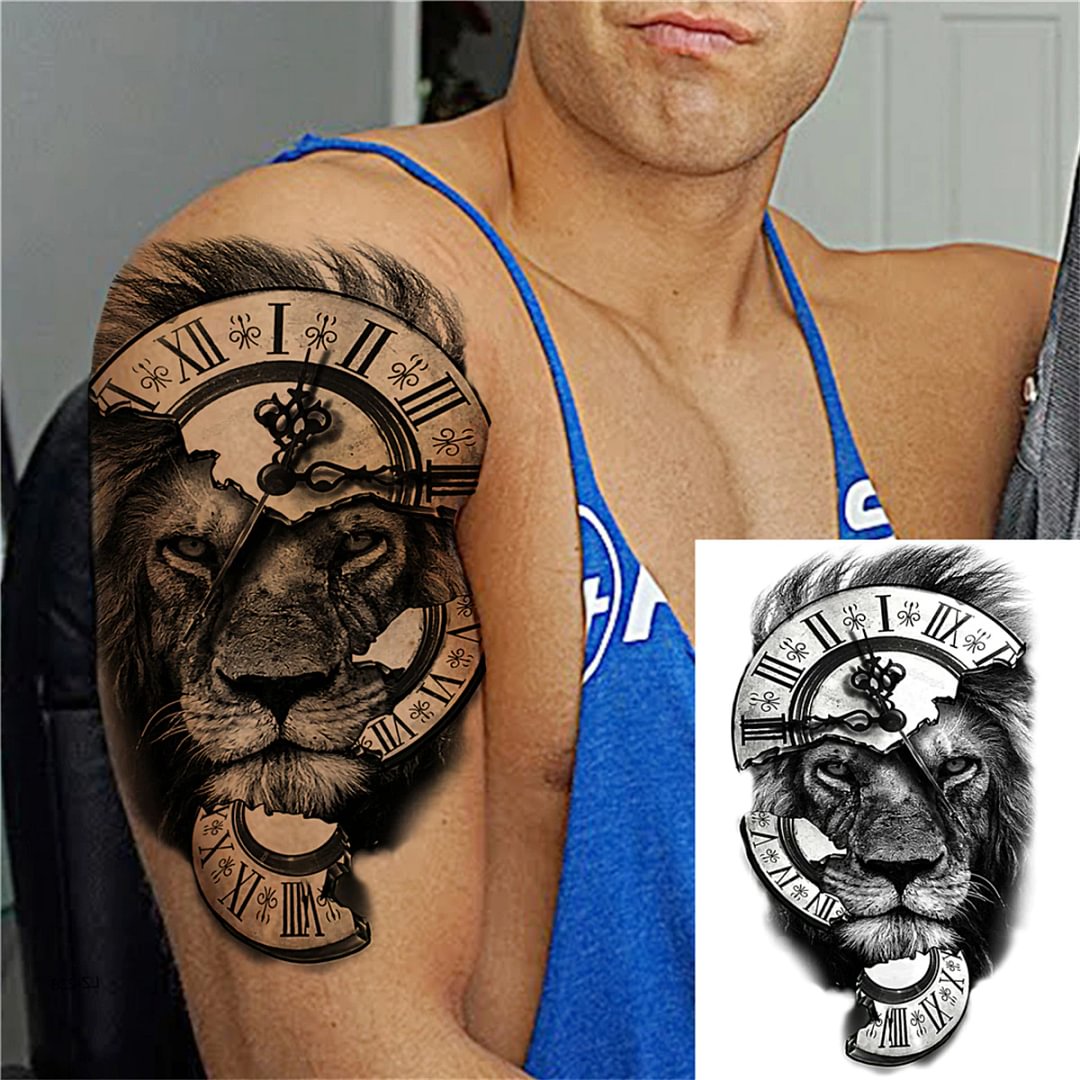 Sdrawing Anchor Skull Temporary Tattoos For Women Men Adult Pirate Black Skeleton Tattoo Sticker Fake Wolf Lion Tiger Tatoos Back
