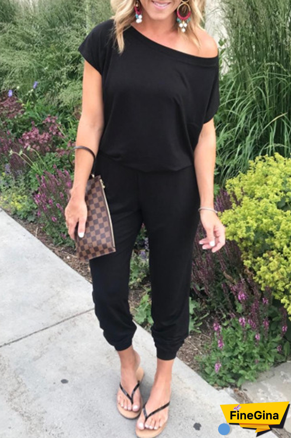 Casual Solid Split Joint Basic Oblique Collar Jumpsuits