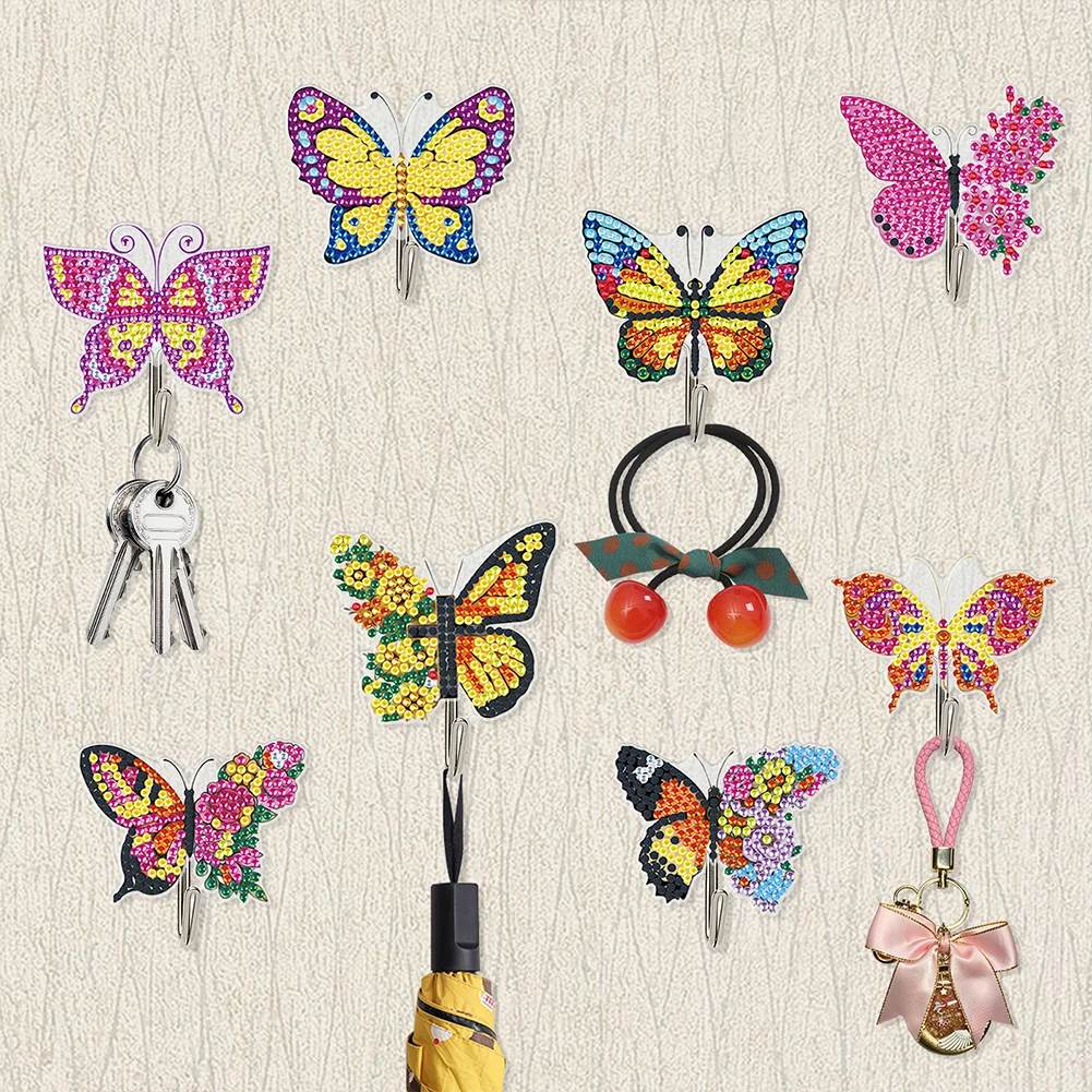 5D DIY 8Pcs Butterfly Diamond Painting Hooks Diamond Art Craft Wall Hooks Home Decor