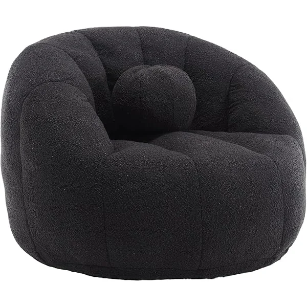 Modern Barrel Accent Chair, Comfy Single Sofa with 1 Pillow, Round Lazy Sofa Chair with Stable Base for Office, Living Room, Bedroom
