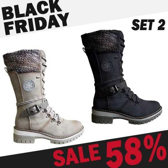 AVERY - WOMEN BUCKLE LACE KNITTED MID-CALF BOOTS