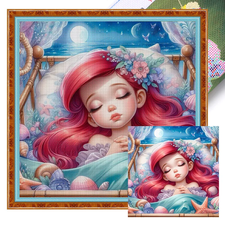 Sleeping Little Mermaid (40*40cm) 11CT Stamped Cross Stitch gbfke