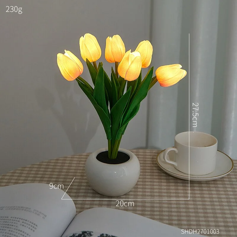 Athvotar LED Artificial Tulip Flowers White Yellow Real Touch Tulips Bouquet For Home Garden Decor Wedding Birthday Party Fake Flower