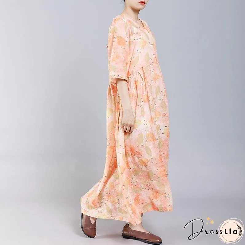 Print V-Neck Button Casual Women Dress